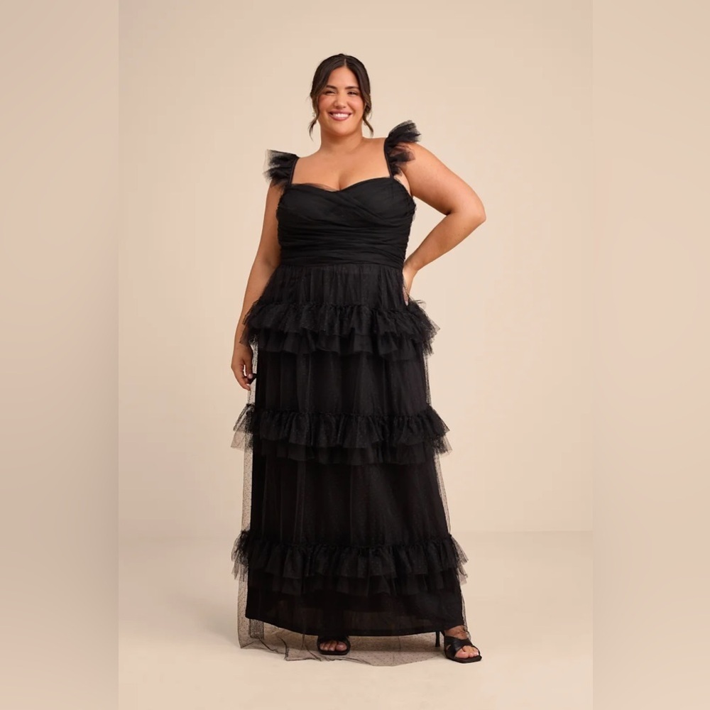 Lulus Pure Radiance Black Mesh Swiss Dot Tiered Maxi Dress - Picture 5 of 11